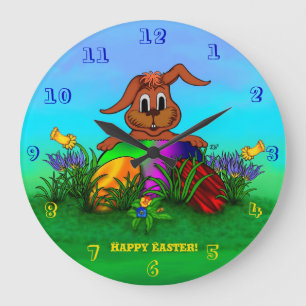 Frohe Ostern! Osterkaninchen Große Wanduhr