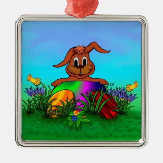 Frohe Ostern! Osterkaninchen Silbernes Ornament (Vorne)