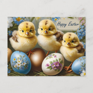 Frohe Ostern Ostern Huhn mit floralen Eiern Feiertagspostkarte