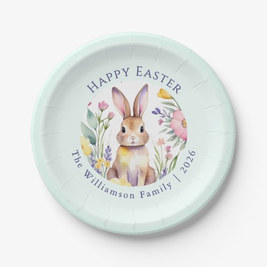 Frohe Ostern Pastell-Hase Blumen Brunch-Party Pappteller (Vorderseite)