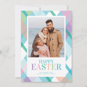Frohe Ostern Pastell Karo Fotokarte Feiertagskarte
