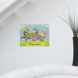 Frohe Ostern Pastell Laufende Hasen Poster