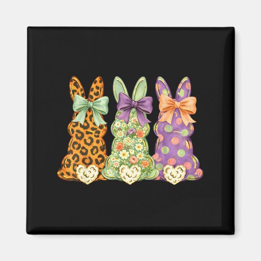 Frohe Ostern Patchwork-Hasen-Trio-Bogen-Leopard Magnet (Vorne)