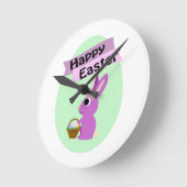 Frohe Ostern! Pink Bunny Runde Wanduhr (Winkel)