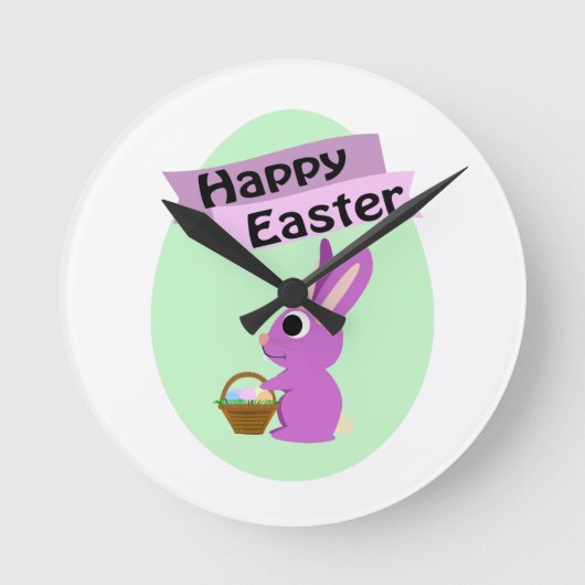 Frohe Ostern! Pink Bunny Runde Wanduhr (Vorderseite)