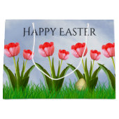 Frohe Ostern: Pink Tulips Floral Fotoei Große Geschenktüte (Vorderseite)