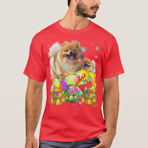 Frohe Ostern Pomeranian mit Ostereiern Hund L T-Shirt