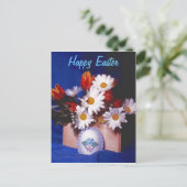 Frohe Ostern PostCard~Daisies & Tulips Feiertagspostkarte (Stehend Vorderseite)