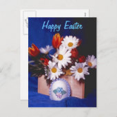 Frohe Ostern PostCard~Daisies & Tulips Feiertagspostkarte (Vorne/Hinten)