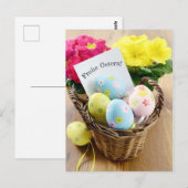 Frohe Ostern Postkarte mit Primel und Osterei (Vorne/Hinten)