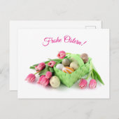 Frohe Ostern Postkarte mit Tulpen Ostereiern (Vorne/Hinten)