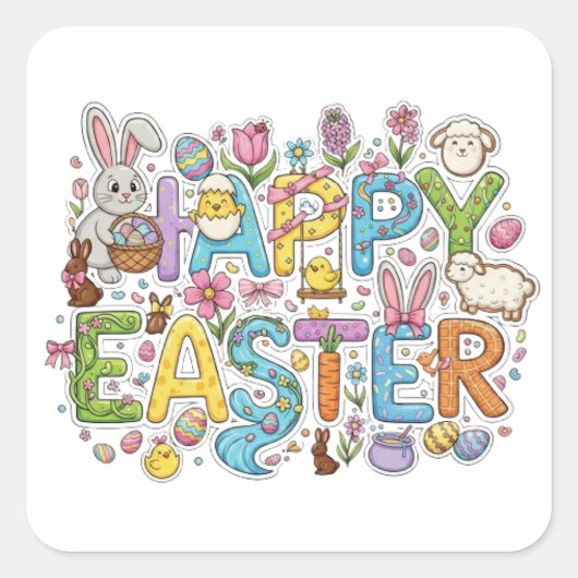 FROHE OSTERN QUADRATISCHER AUFKLEBER (Vorderseite)