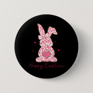 Frohe Ostern Rosa Floral Chinoiserie Hase Mädchen  Button