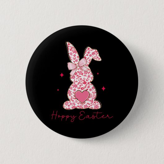Frohe Ostern Rosa Floral Chinoiserie Hase Mädchen Button (Vorderseite)