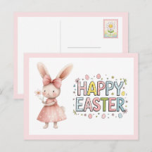 Frohe Ostern Rosa Hase Postkarte