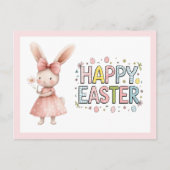 Frohe Ostern Rosa Hase Postkarte (Vorderseite)