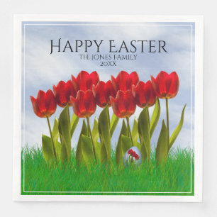 Frohe Ostern: Rote Tulips Blumenfotografie Ei Serviette