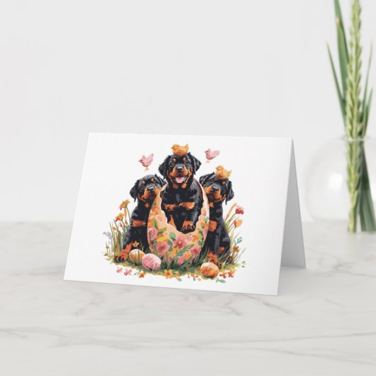 Frohe Ostern Rottweiler Hunde Feiertagskarte (Vorderseite)
