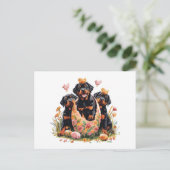 Frohe Ostern Rottweiler Hunde Feiertagspostkarte (Stehend Vorderseite)