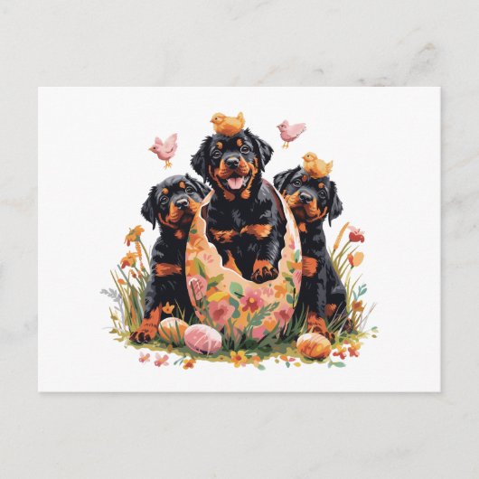 Frohe Ostern Rottweiler Hunde Feiertagspostkarte (Vorderseite)