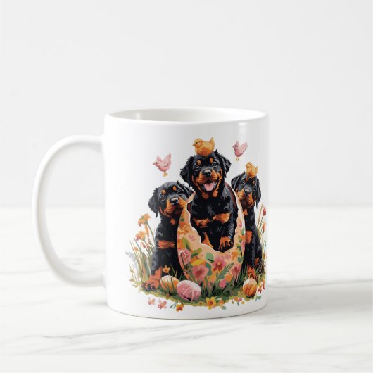 Frohe Ostern Rottweiler Hunde Kaffeetasse (Links)