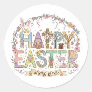 FROHE OSTERN RUNDER AUFKLEBER