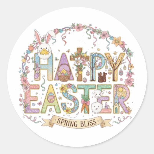 FROHE OSTERN RUNDER AUFKLEBER (Vorderseite)