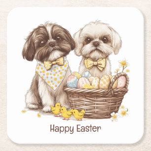 Frohe Ostern Shih Tzu Hunde Rechteckiger Pappuntersetzer