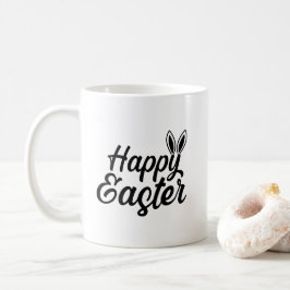 Frohe Ostern, sonnige Ohren auf schwarzem Text Kaffeetasse