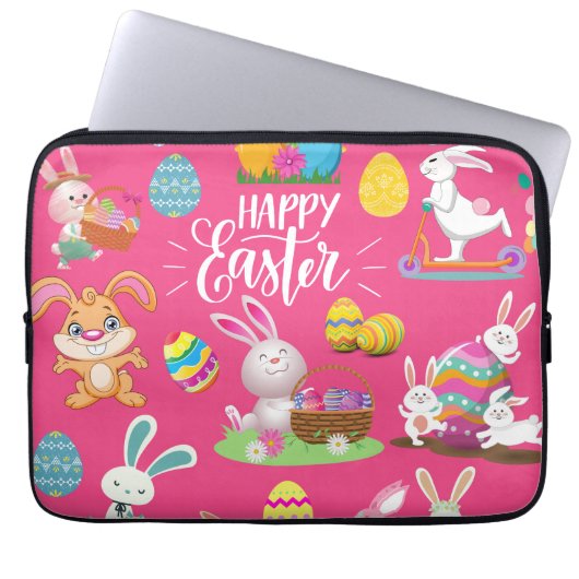 Frohe Ostern, sonnige Wünsche und farbenfrohe Eier Laptopschutzhülle (Vorderseite)