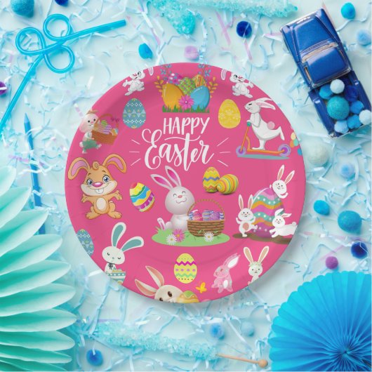 Frohe Ostern, sonnige Wünsche und farbenfrohe Eier Pappteller (Party)