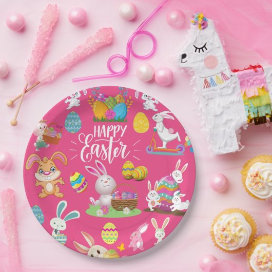 Frohe Ostern, sonnige Wünsche und farbenfrohe Eier Pappteller (Party)