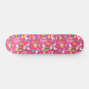 Frohe Ostern, sonnige Wünsche und farbenfrohe Eier Skateboard