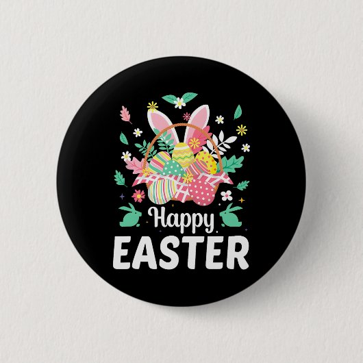 Frohe Ostern Sprüche Ei Hase Florale Geschenke Dam Button (Vorderseite)