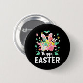 Frohe Ostern Sprüche Ei Hase Florale Geschenke Dam Button (Vorne & Hinten)