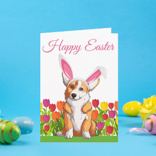 Frohe Ostern Süße Corgi Hasenohren Floral Karte