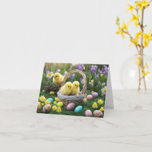 Frohe Ostern Süße Fluffige Gelbe Küken und Ostern Karte