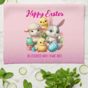 Frohe Ostern Süße Häschen Küken Lämmer malen Oster Geschirrtuch