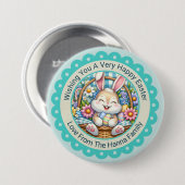 Frohe Ostern, Süße Hase & Blumenkorb Geschenke Button (Vorne & Hinten)