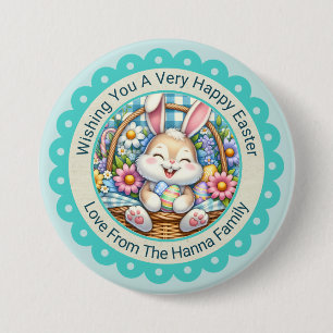 Frohe Ostern, Süße Hase & Blumenkorb Geschenke Button