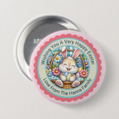 Frohe Ostern, Süße Hase & Blumenkorb Geschenke Button (Vorne & Hinten)