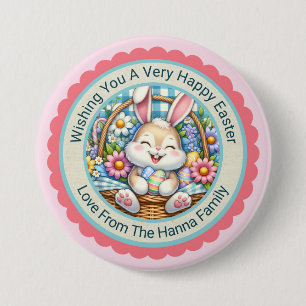 Frohe Ostern, Süße Hase & Blumenkorb Geschenke Button