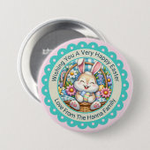 Frohe Ostern, Süße Hase & Blumenkorb Geschenke Button (Vorne & Hinten)