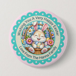 Frohe Ostern, Süße Hase & Blumenkorb Geschenke Button