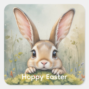 Frohe Ostern Süße Hase Kaninchen Tier Kunst Quadratischer Aufkleber
