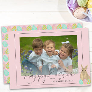 Frohe Ostern Süße Hasen-Familienfoto Rosa Feiertagskarte