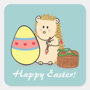 Frohe Ostern Süße Igel Malerei Ei Quadratischer Aufkleber