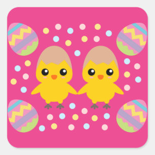Frohe Ostern Süße Küken Quadratischer Aufkleber