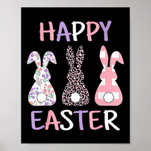 Frohe Ostern Süße Rosa Leopard Karo Blume Hase  Poster