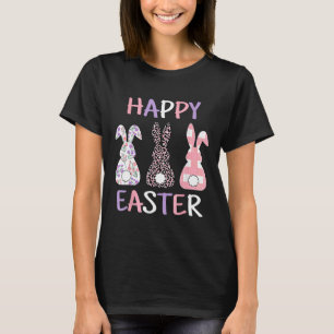 Frohe Ostern Süße Rosa Leopard Karo Blume Hase  T-Shirt